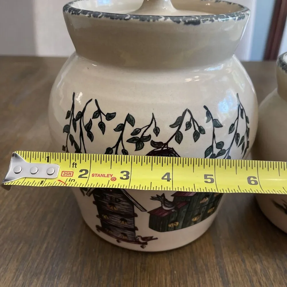 Home And Garden Party Birdhouse Pattern Canister Set of 2 Vintage 2001 Y2K USA